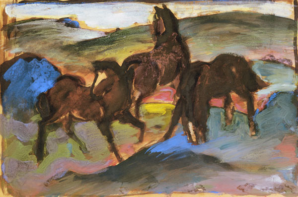 Pferde auf der Weide II. (Drei Pferde) von Franz Marc
