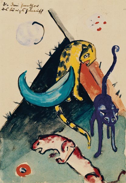 Die drei Panther des Königs Jussuff (Postkarte an Else Lasker-Schüler) von Franz Marc