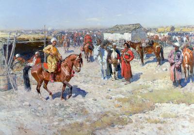 Central Asian Horse Market (oil on canvas) 17th
