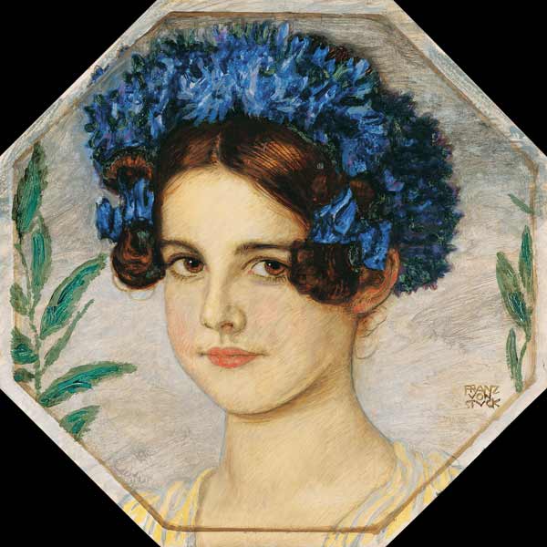 Die Tochter des Künstlers mit Kornblumen im Haar von Franz von Stuck