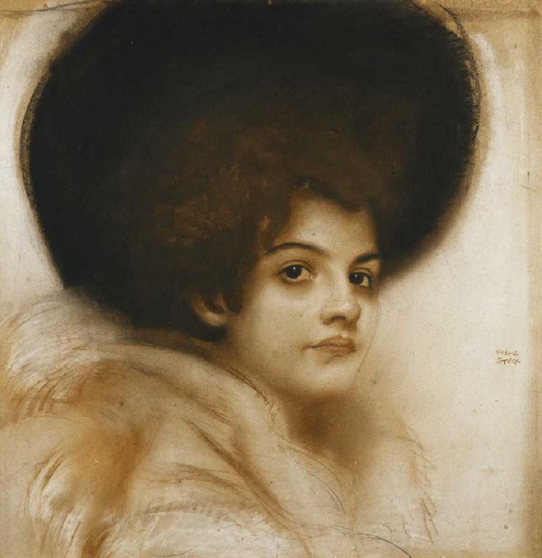 Porträt einer Dame mit Hut. von Franz von Stuck