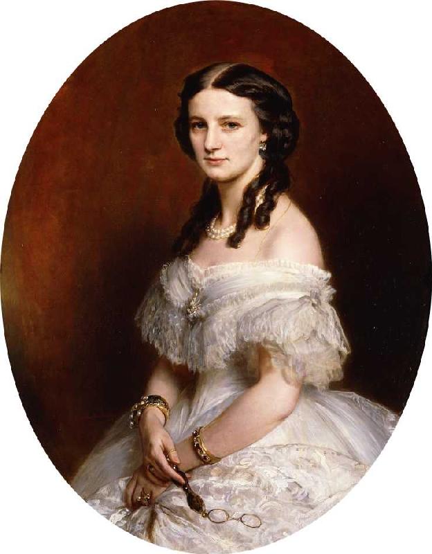 Portrait einer Dame in einem weißen Ballkleid. von Franz Xaver Winterhalter