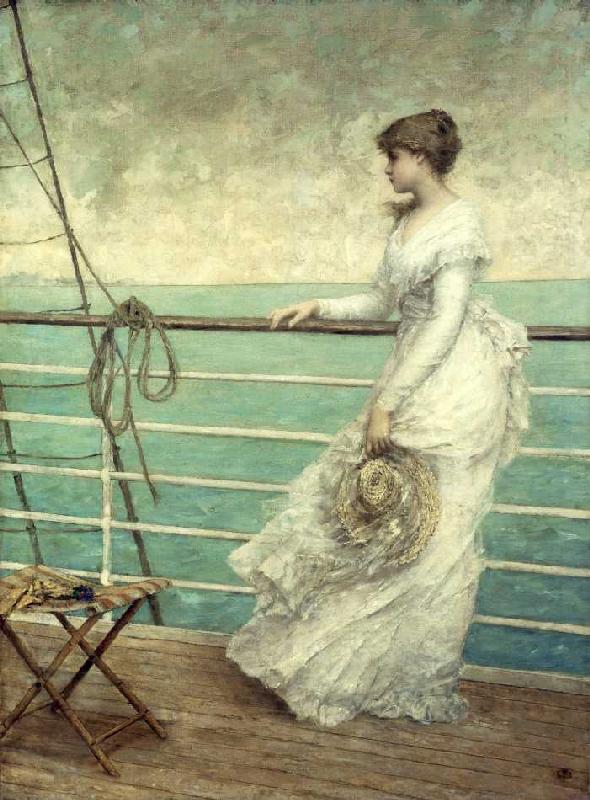 Dame auf einem Schiffsdeck. von Französisch