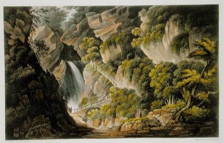Waterfall at Shanklin, from 'The Isle of Wight Illustrated, in a Series of Coloured Views', engraved von Frederick Calvert