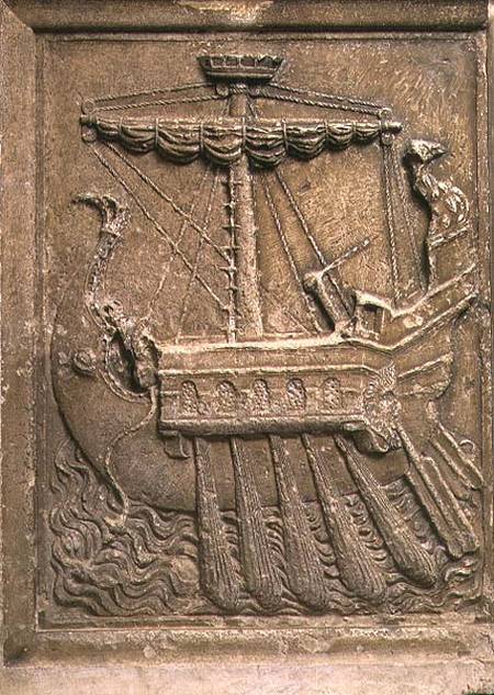 Plaque representing a quinquereme, a ship with five banks of oars von Frederico (Fiori) Barocci