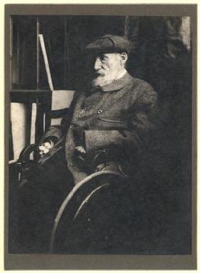 Auguste Renoir (1841-1919) in a wheelchair (b/w photo) 20th