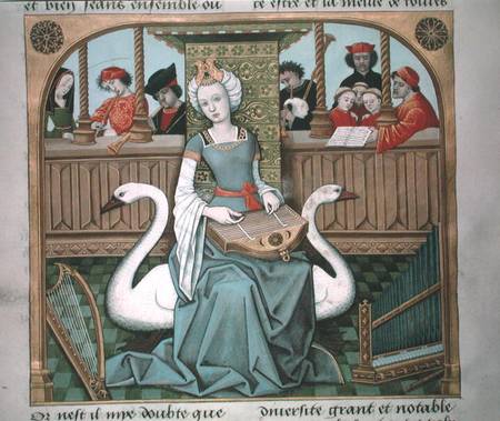 Ms Fr 1 fol.65v Allegory of Music, from 'Les Echecs Amoureux' von French School