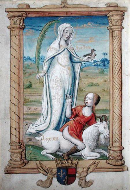 CL 22718 F Chasity Against Lust, from 'Rondeaux des Vertus' created for Louise de Savoie von French School