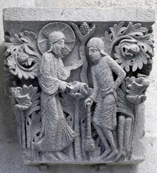 God telling Adam to work the land, original capital from the cathedral nave von French School