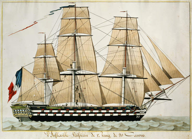 'L'Inflexible Vaisseau de v. Rang de 90 Canons' (The 90 Gun Ship of the Line) c.1835 von French School