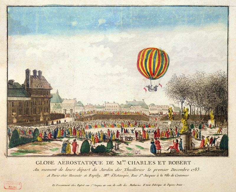 The Flight of Jacques Charles (1746-1823) and Nicholas Robert (1761-1828) from the Jardin des Tuiler von French School