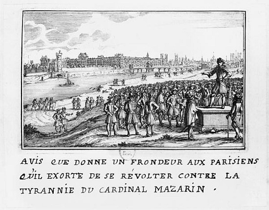 A man of the Fronde exhorting the Parisians to rise up against Cardinal Mazarin''s tyranny on 6th Ja von French School