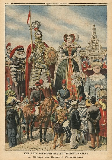 A picturesque and traditional feast, the procession of the Giants at Valenciennes, illustration from von French School