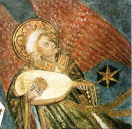Angel musician playing a lute, detail from the vault of the crypt von French School