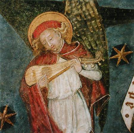 Angel musician playing a mandora, detail from the vault of the crypt von French School