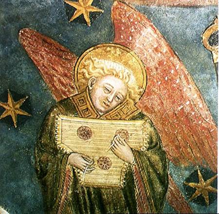 Angel musician playing a psaltery, detail from the vault of the crypt von French School