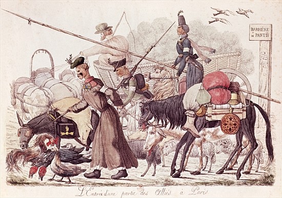 Caricature depicting the Entry into Paris of a Part of the Allied Troops, 1814 (coloured etching) von French School