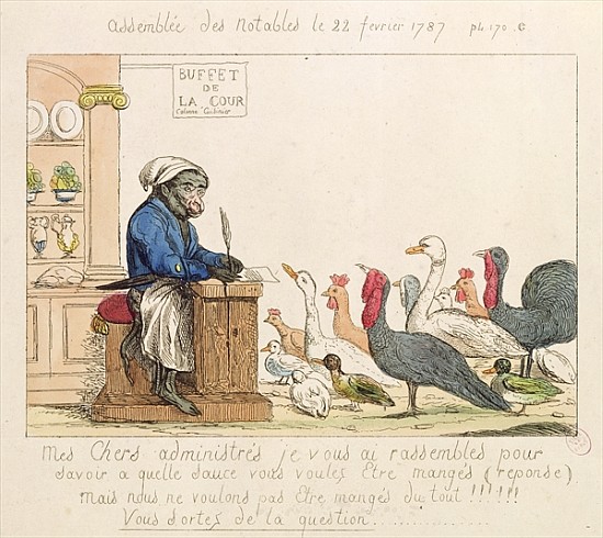 Caricature of the Assembly of Notables, 22nd February 1787 (coloured etching) von French School