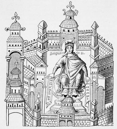 A Carlovingian king in his palace, personifying Wisdom appealing to the whole human race, after a mi von French School