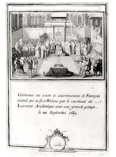 Coronation of Francis II (1544-60), 21st September 1559 in Reims the archbishop Cardinal de Lorraine von French School