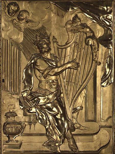 David playing the harp, detail from the organ case in the Chapel von French School