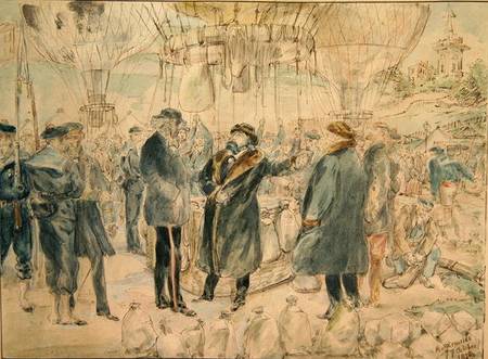 The Departure of Leon Michel Gambetta (1838-82) in the Balloon 'L'Armand-Barbes' von French School