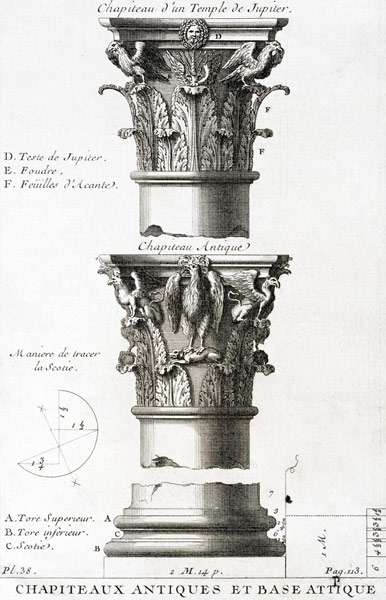 Design for an ancient capital and base from a Temple of Jupiter von French School
