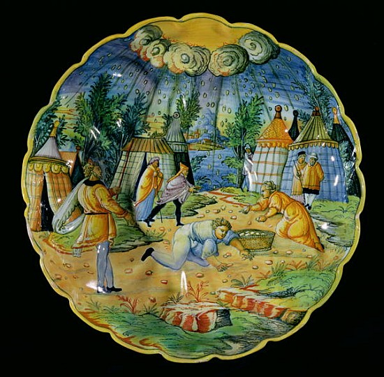 Dish depicting the gathering of manna, made in Nevers or Lyons (faience) von French School
