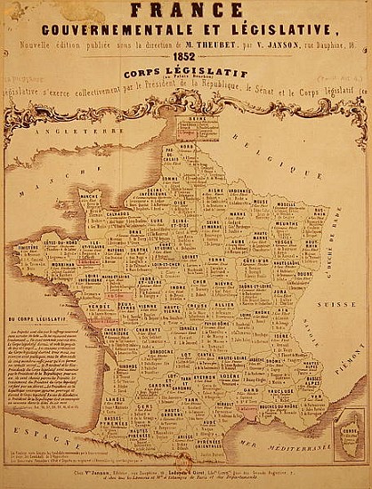 Governmental and Legislative Map of France, printed Ledoyen & Giret, Paris von French School