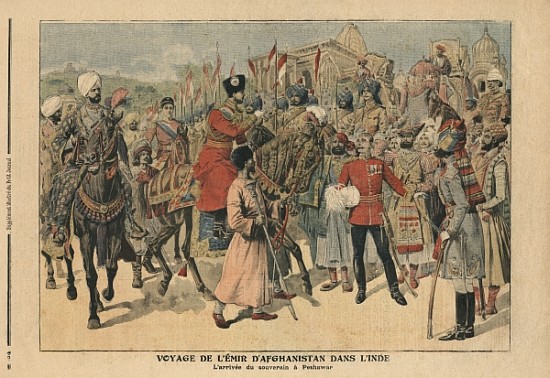 Habibullah Kahn (1872-1919) Emir of Afghanistan arriving at Peshawar, India, illustration from ''Le  von French School