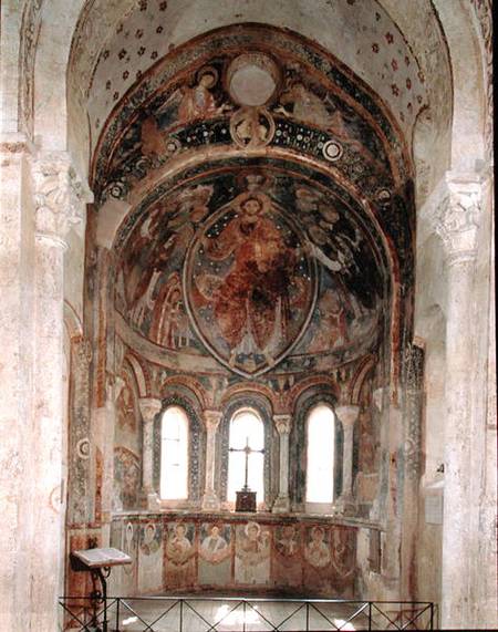 Interior view of the apse with a fresco depicting Christ giving the law to St. Peter in the presence von French School