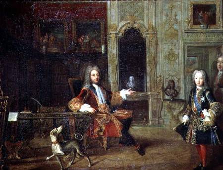 Louis XV (1710-74) and the Regent, Philippe II, Duke of Orleans (1674-1723) in the Study of the Gran von French School