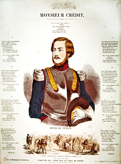 ''Monsieur Credit'', French Royalist propaganda eulogising Henri Charles Ferdinand Marie Dieudonne d von French School