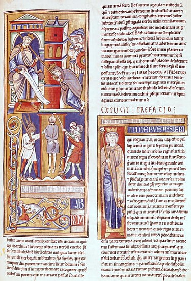 Ms 1 fol.284r Esther and Ahasuerus and the Hanging of Haman, from the Souvigny Bible von French School