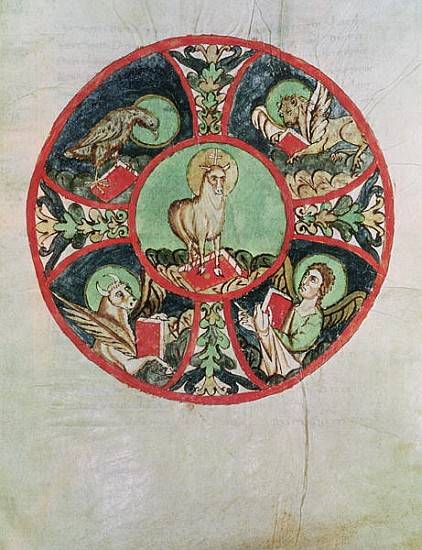 Ms. 69 fol.138v The Lamb of God surrounded the Symbols of the Evangelists von French School