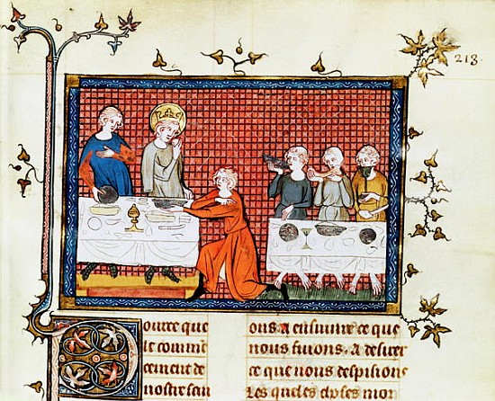 Ms. Fr. 5716 f.213 St. Louis Feeding the Poor, from '' Life and Miracles of St. Louis'', c.1330-40 von French School