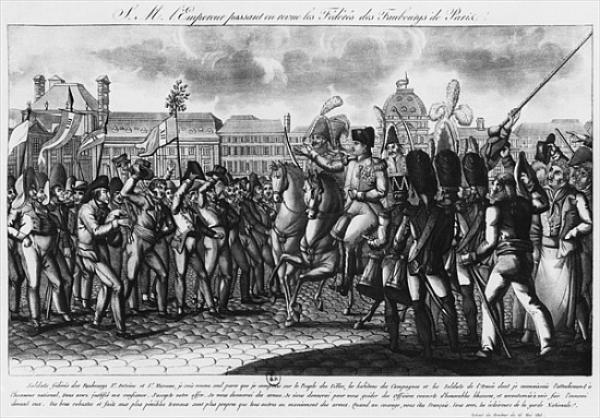 Napoleon I reviewing the Federes of the Parisian suburbs at the Tuileries, illustration from ''Le Mo von French School