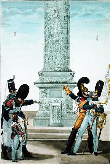''Oh how proud one is to be French when you look at this column'', caricature of soldiers at the Col von French School