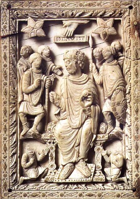 Plaque depicting King David enthroned, from Reims von French School