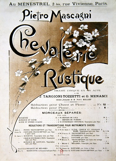 Playbill for the opera ''Chevalerie Rustique'', by Pietro Mascagni (1863-1945) von French School