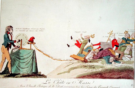 Revolutionary cartoon depicting ''The Electrical Spark of Liberty that will Topple the Thrones of al von French School