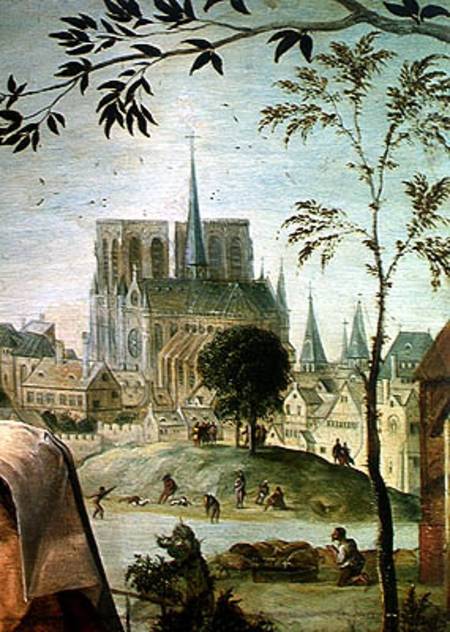 Scene Galante at the Gates of Paris, detail of Notre Dame von French School