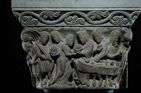 Scenes from the death of St. John the Baptist, relief from a capital von French School