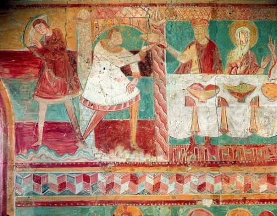 Servants bringing a jar of wine and offering a cup to a guest at the Marriage at Cana, from the Sout von French School