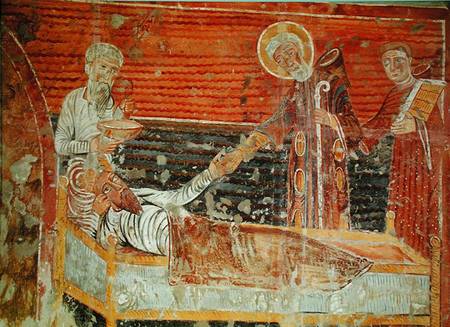 St. Severinus (d.507) curing Clovis I (465-511) copy of a 12th century original in the Church of Cha von French School