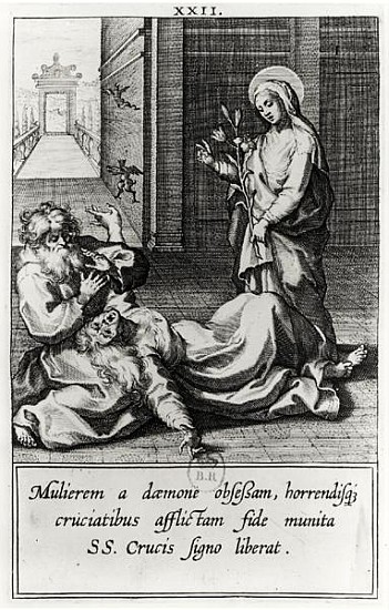 St. Catherine Exorcising a Demon from a Possessed Woman von French School