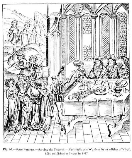 State banquet - serving the peacock, after a woodcut in an edition of Virgil, published Lyons von French School