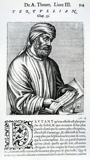 Tertullian, illustration from Andre Thevet''s ''Des vrais pourtaits et vies des hommes illustres'' von French School