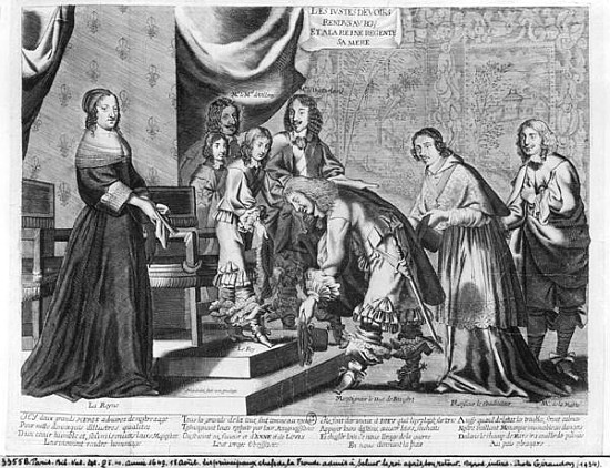 The chiefs of the Fronde admitted to greet the King Louis XIV (1638-1715) after his coming back, on  von French School
