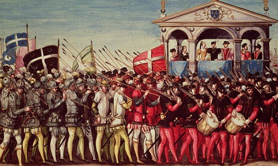 The Cortege of Drummers and Soldiers at the Royal Entry Festival of Henri II (1519-59) into Rouen, 1 von French School